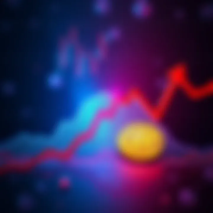 A graph showing Bitcoin's declining price with a downward trend and red arrows indicating loss.