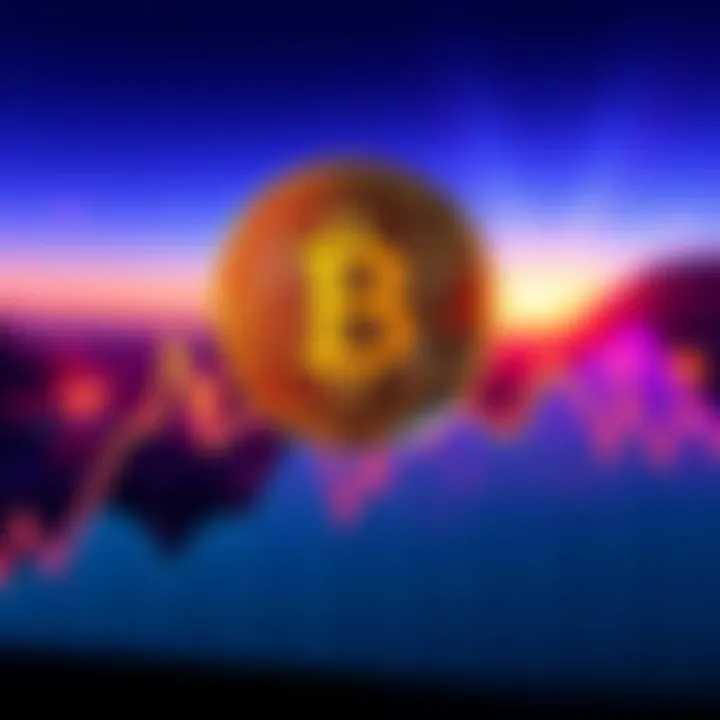 Bitcoin symbol with a downward arrow showing a significant price drop over a trendline