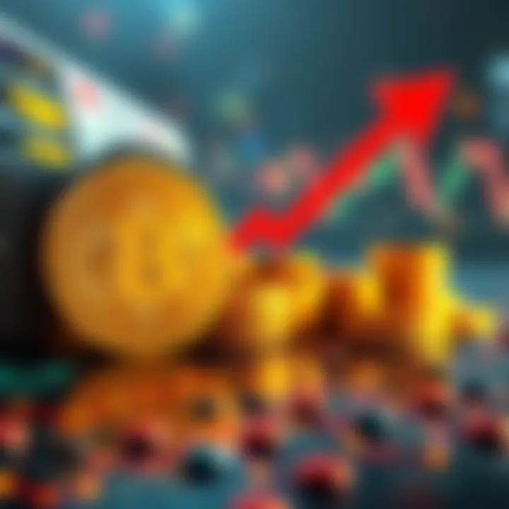 A graphic showing the decline of Bitcoin value with a downward arrow, representing loss for holders.