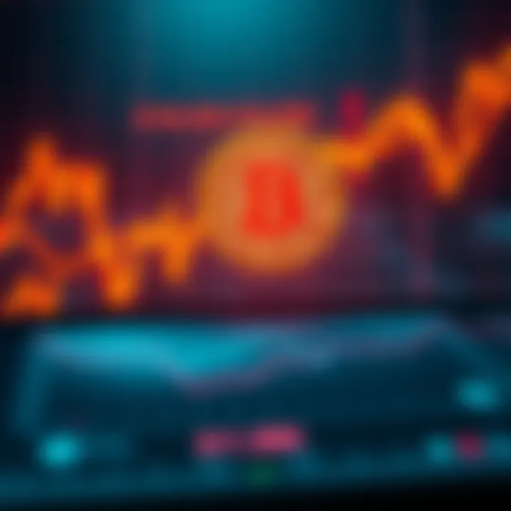 A graph showing a sharp decline in Bitcoin price below $118,000 with a red downward trend line and liquidations marked in the background