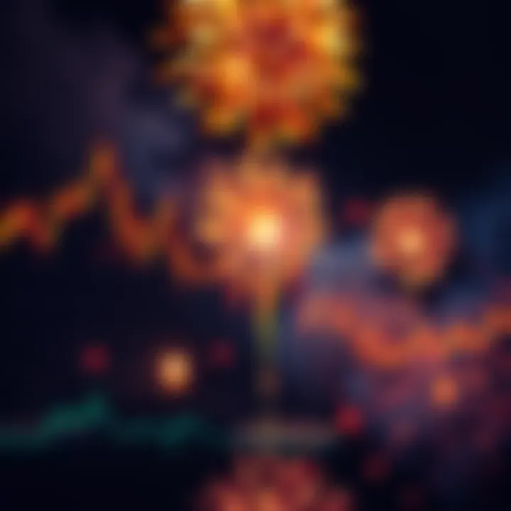 Graph showing Bitcoin's price dropping with fireworks in the background