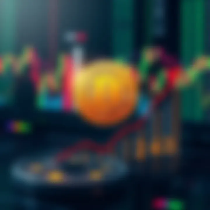 A graphic showing a Bitcoin symbol with an upward trend line reaching towards a one million mark by 2030, with a background of financial charts.