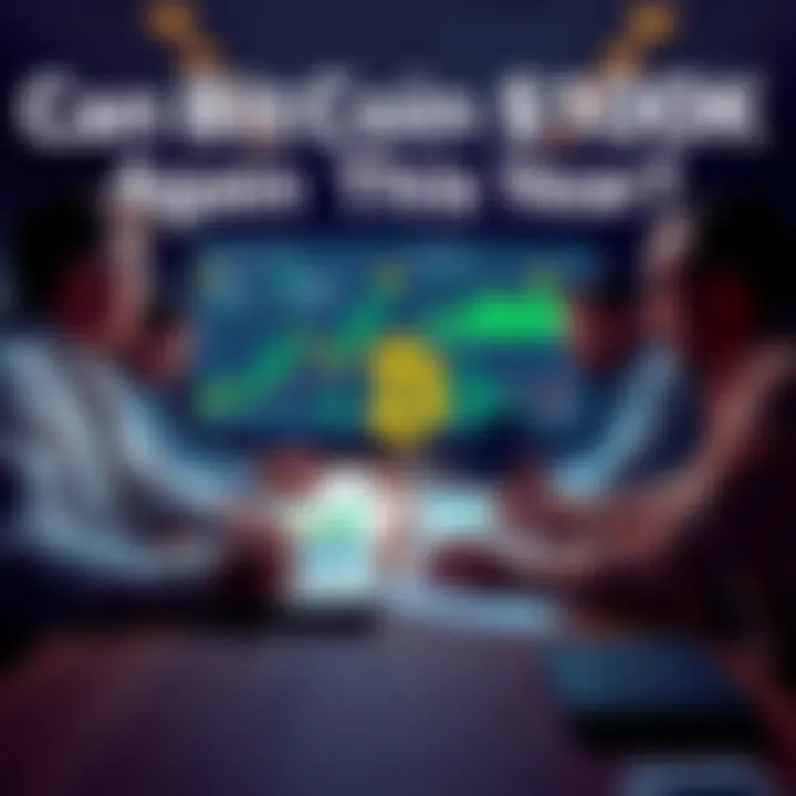 Several financial experts discuss Bitcoin's potential to reach $100,000 again, with charts and graphs on the table showing market trends.