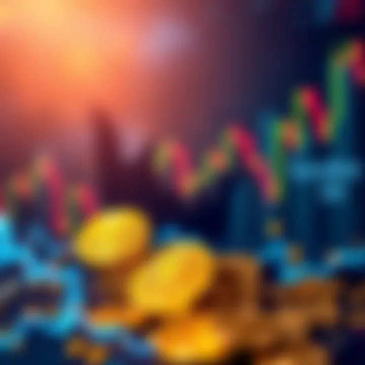 Bitcoin prices rising with a chart showing upward trends and an image of golden coins symbolizing wealth.