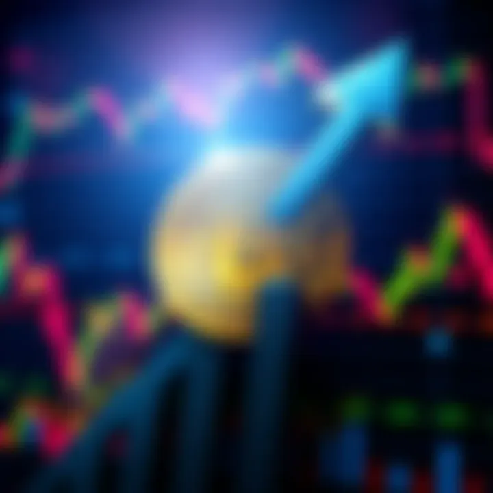 Bitcoin Price Surge A graphic showing the Bitcoin logo with an upward trend arrow and a background of financial charts representing a price increase.