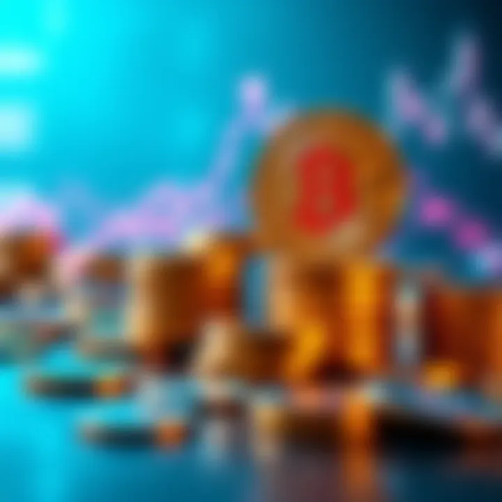 Bitcoin coins stacked with a rising graph representing the price approaching $300,000