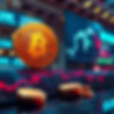 Bitcoin price surge concept Graph showing Bitcoin price rising dramatically with a visual of coins and Wall Street elements