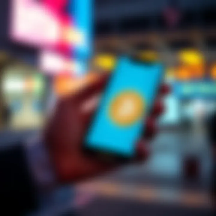Person purchasing Bitcoin on a smartphone A person using a smartphone to buy Bitcoin through an app, showing a secure transaction.