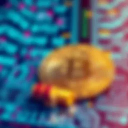 A visual representation of Bitcoin symbols with a backdrop of binary code and a quantum computing graphic.