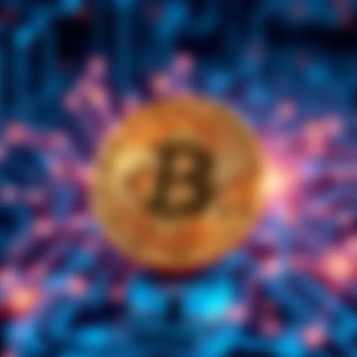 A graphic showing Bitcoin symbol intertwined with a quantum computer, representing the impact of quantum technology on cryptocurrencies.