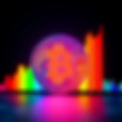 A graphic showing the Bitcoin symbol alongside a colorful rainbow chart representing Bitcoin's value trends over time.