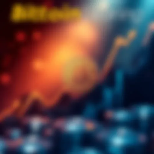 A representation of Bitcoin's price increasing on a graph with bullish symbols and arrows, indicating a strong rally and investor excitement.