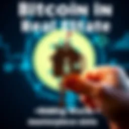 A person holding a house key with a Bitcoin symbol in the background, symbolizing the connection between cryptocurrency and home buying.