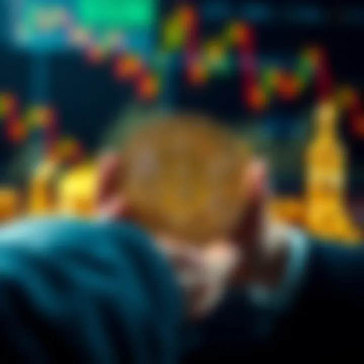 A person holding a Bitcoin symbol with traditional assets like gold and stocks in the background, representing rights and ownership.