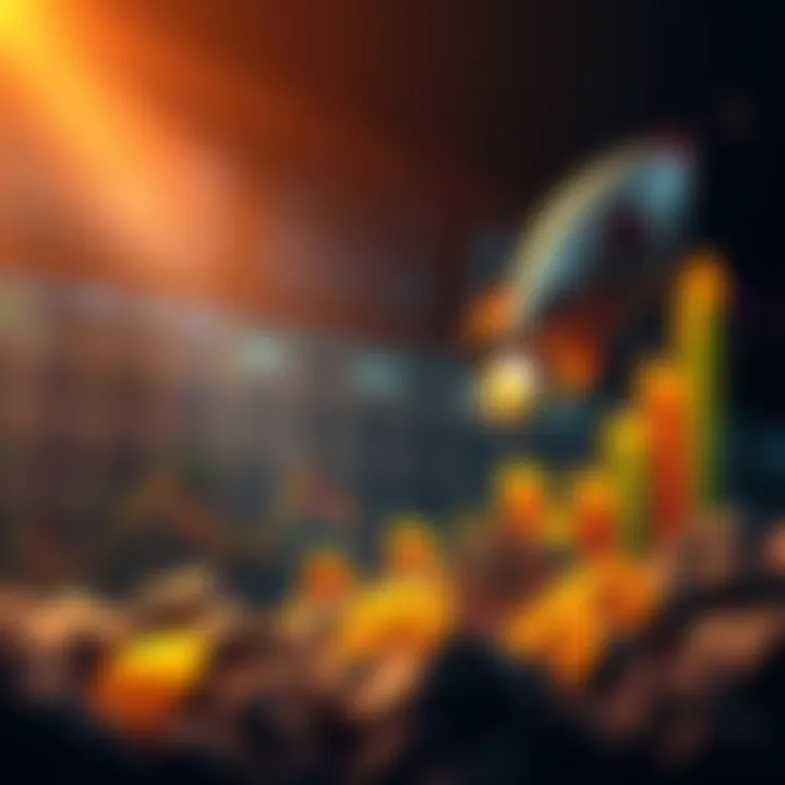 Graph showing Bitcoin price increase with a rocket ship symbolizing growth