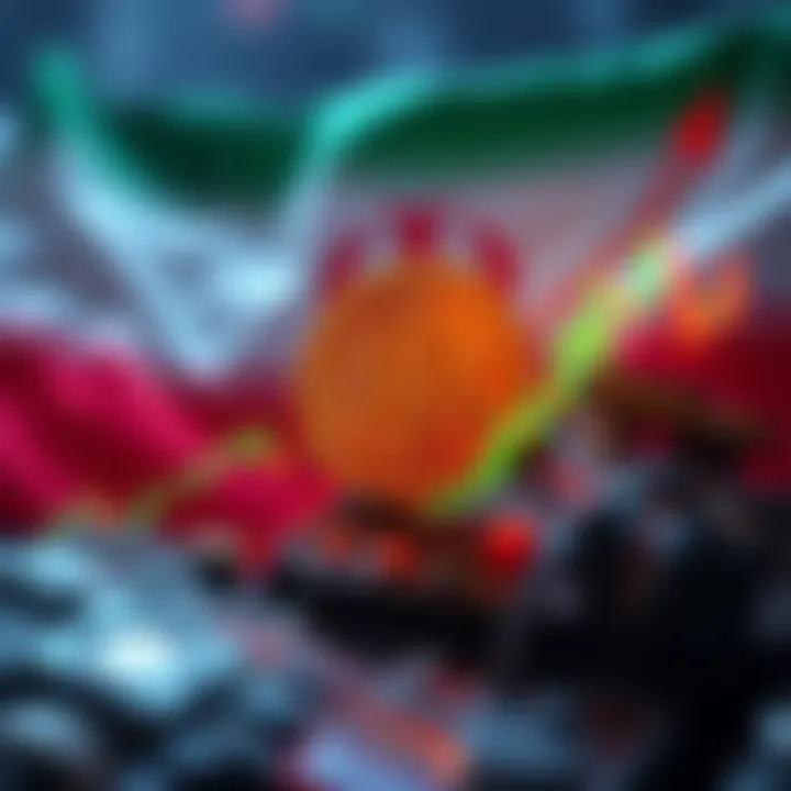 A graphic showing Bitcoin's price chart trending upward, with a backdrop of the Iranian flag symbolizing the crisis.