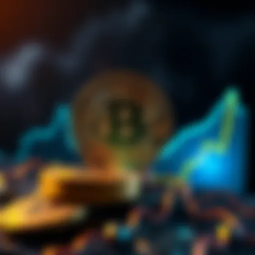 Bitcoin symbol representing its rise as a stablecoin alternative, with a digital graph showing upward trends.