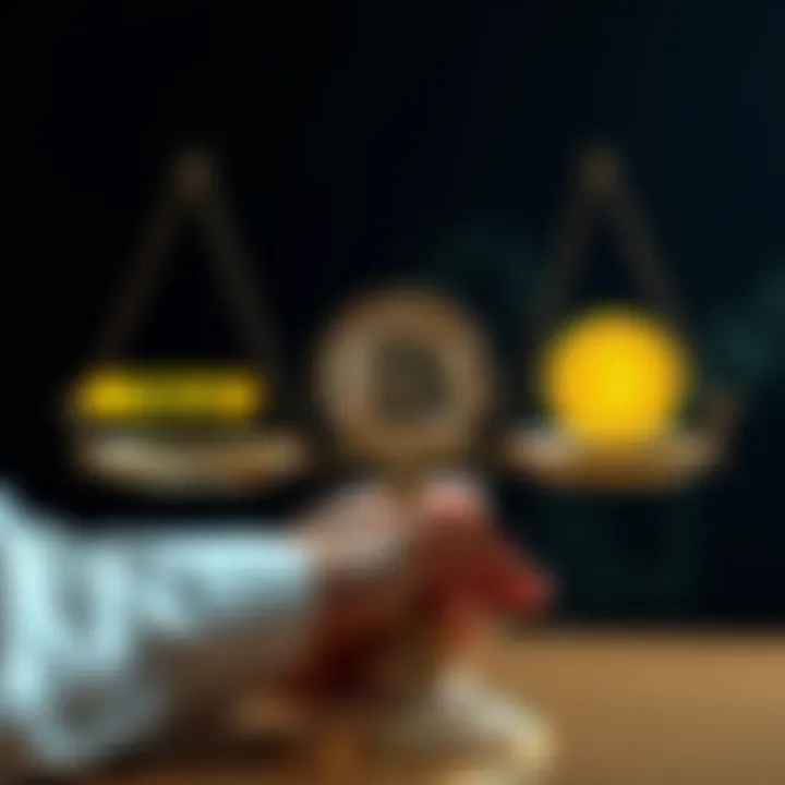 A person holding a Bitcoin token with a balance scale showing yield on one side and holding on the other, representing the choice between staking and holding Bitcoin.