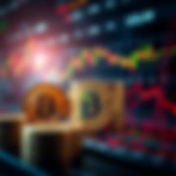 A graphic showing Bitcoin symbols alongside stock market charts and trends, illustrating the connection between the two markets.