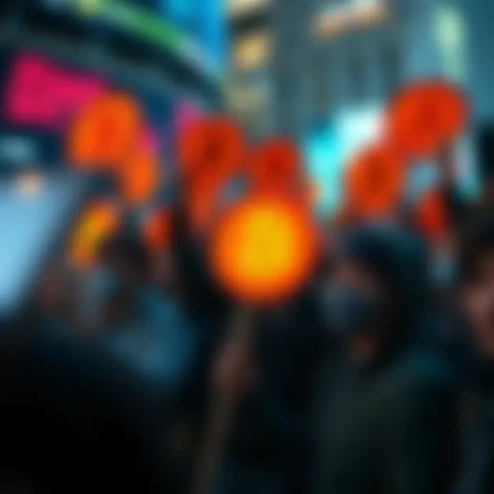 Group of people holding Bitcoin signs, showing determination in a bear market