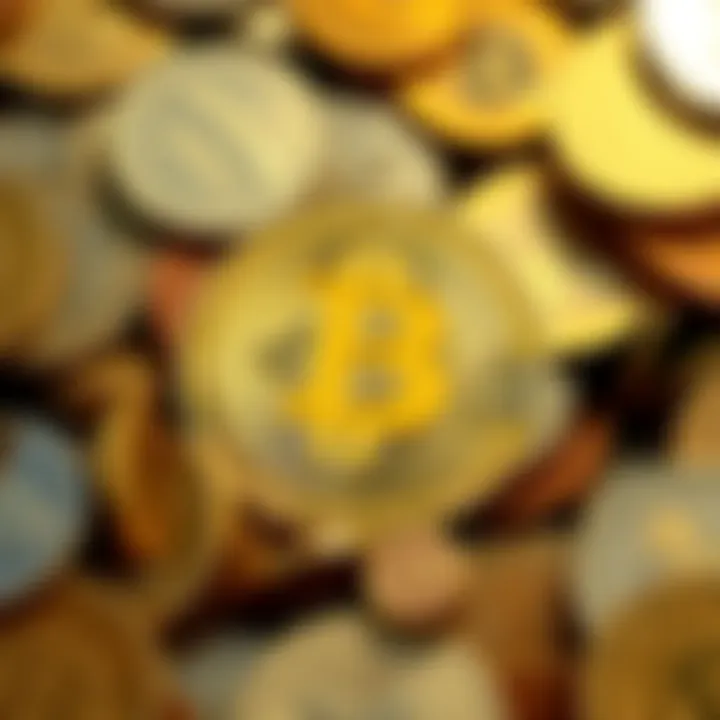 Bitcoin Symbol with Coins A Bitcoin symbol surrounded by various coins, representing financial independence and investment potential.