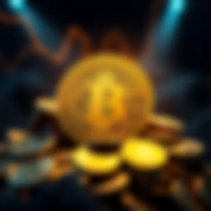 Bitcoin Symbol with Coins A Bitcoin symbol surrounded by gold coins, representing the concept of Bitcoin scarcity and mining.