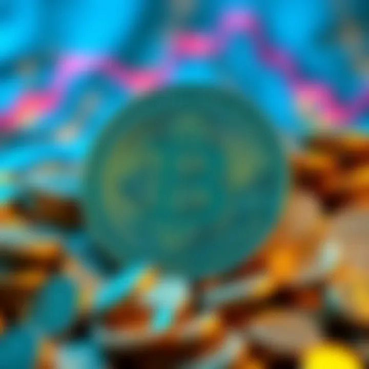 Bitcoin symbol with coins A Bitcoin symbol surrounded by gold coins representing digital currency and investment