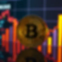 A close-up of the Bitcoin symbol with graphs showing rising values in the background, representing financial stability during crises.