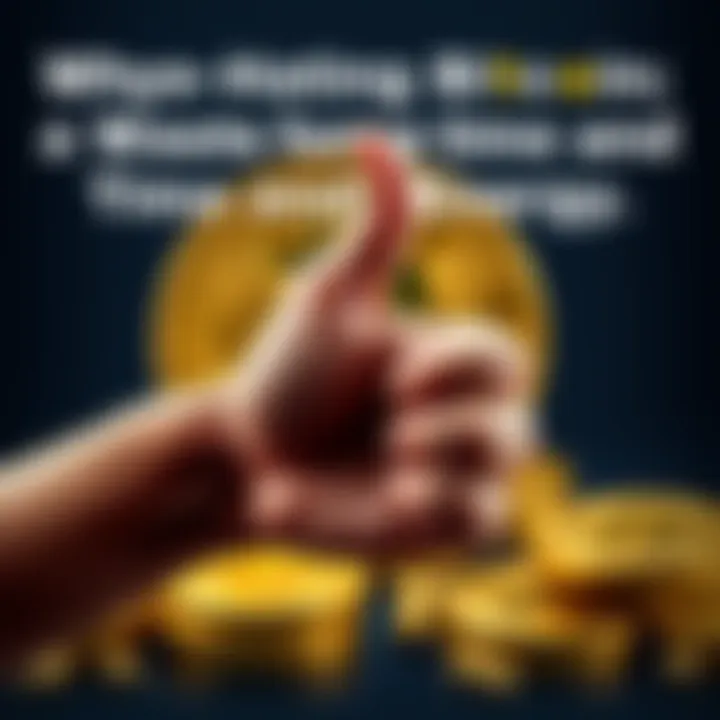 A gold Bitcoin symbol with a thumbs up in the background, representing positivity and support for cryptocurrency