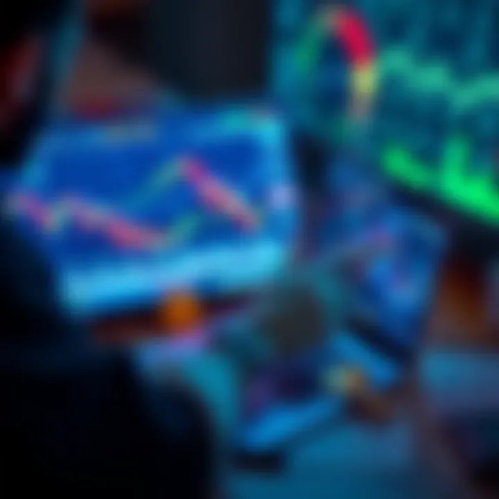 A person analyzing Bitcoin prices on a laptop with charts and tax documents around them.