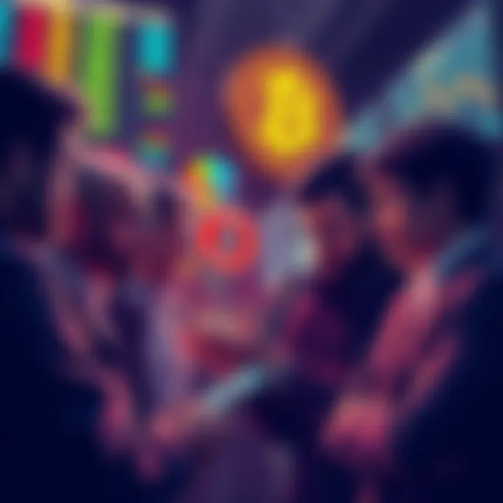 A group of Bitcoin traders discussing their strategies as they deal with market fluctuations, showing mixed emotions of frustration and determination.