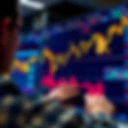 A trader analyzing Bitcoin charts with a downward trend on a digital screen