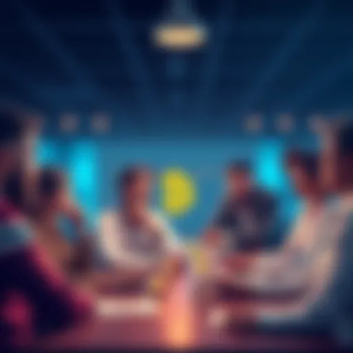 A diverse group of people sharing ideas on Bitcoin investment strategies at a table