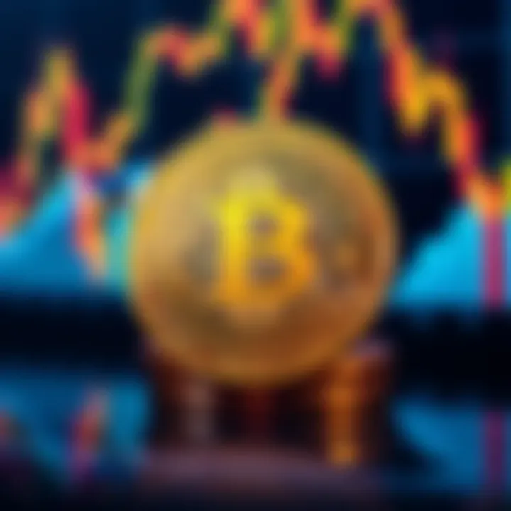A graphic showing Bitcoin coins with fluctuating charts in the background, symbolizing market analysis.