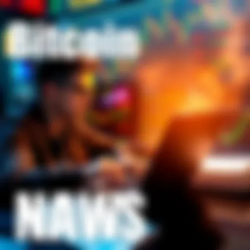 A trader analyzing Bitcoin price charts with a laptop, surrounded by financial data and charts, symbolizing high-risk trading.