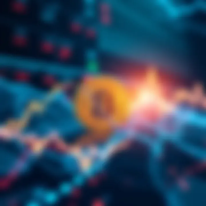 A graphic showing a spike in Bitcoin prices with visual representation of long positions being opened in the market.
