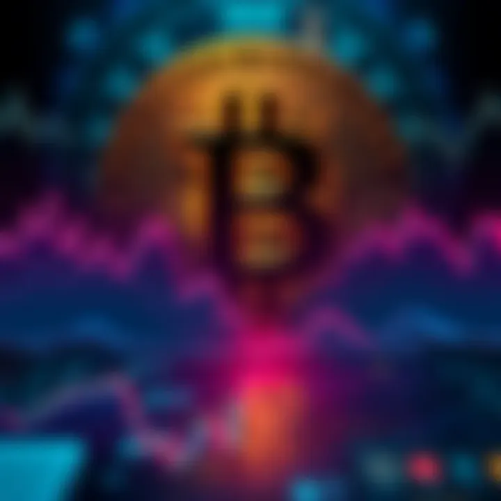 Bitcoin Trading Volume Decline A graph showing a steep decline in Bitcoin spot trading volume over time, indicating reduced market activity, with a backdrop of a Bitcoin logo.