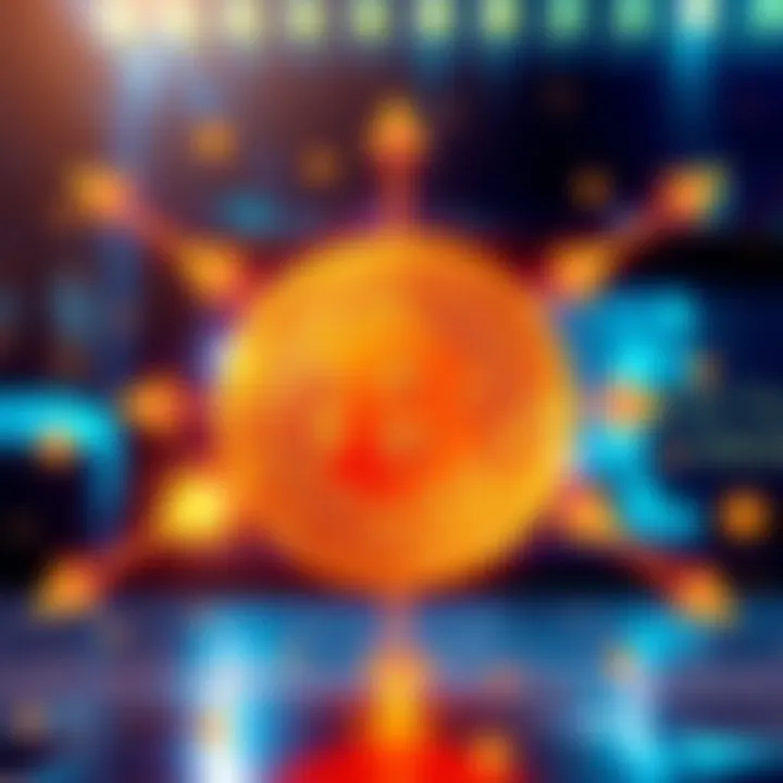 A digital illustration showing a Bitcoin symbol with arrows representing transactions and UTXO, indicating how Bitcoin moves between wallets.