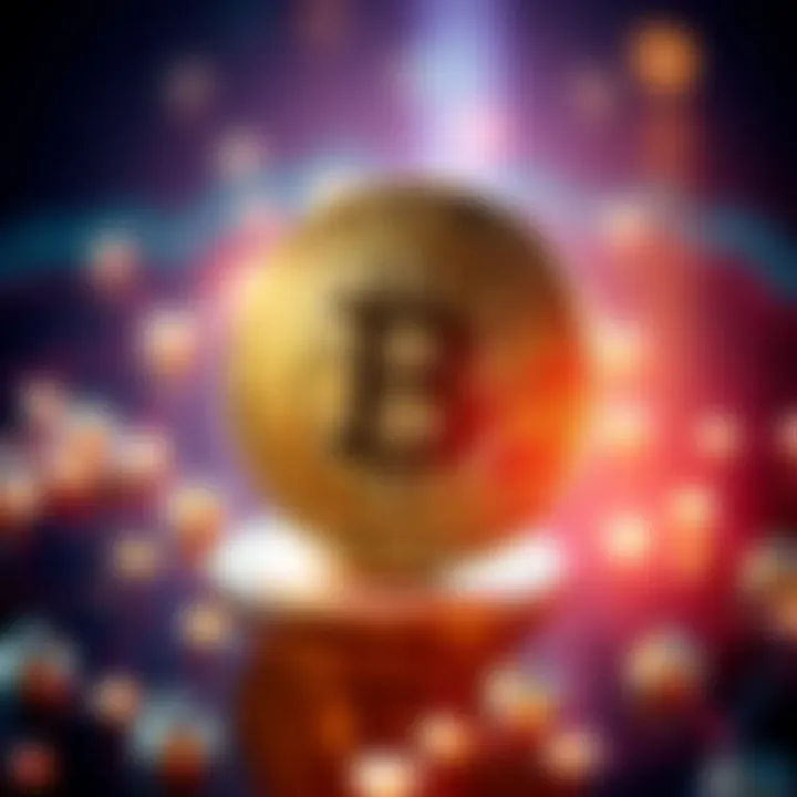 Illustration of Bitcoin being transferred to Cardano showing digital currency symbols and a blockchain connection