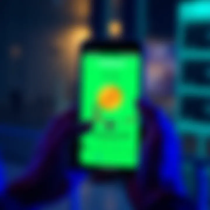 A person holding a smartphone displaying the Robinhood app with Bitcoin graphics on the screen, symbolizing the transfer of Bitcoin from a Ledger wallet.