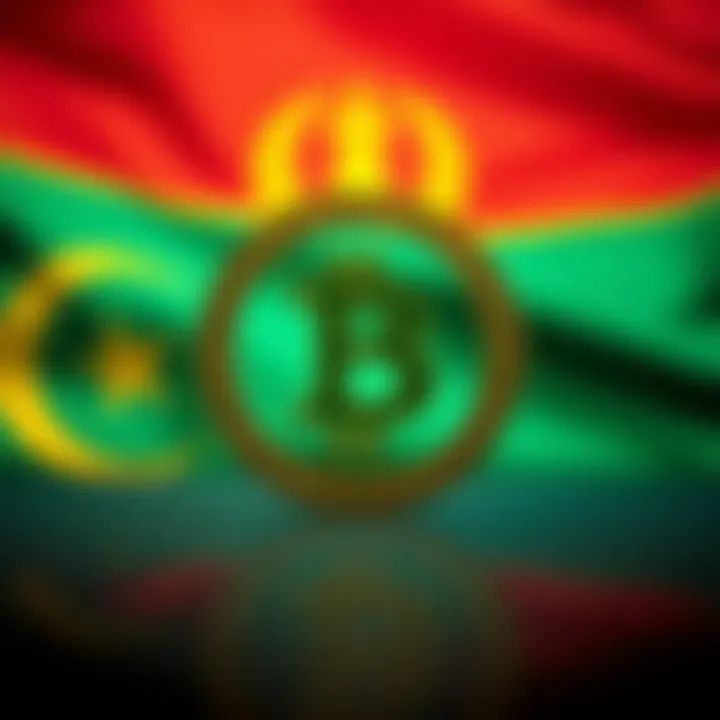 A Bitcoin symbol placed in front of the Turkmenistan flag, symbolizing the country's new policy on Bitcoin trading.