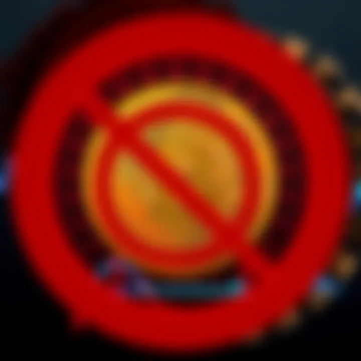 A Bitcoin symbol crossed out by a red forbidden sign, representing the inability to sell BTC in 2025.