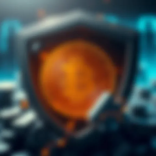 A digital representation of Bitcoin surrounded by a shield, symbolizing security and control over wealth.