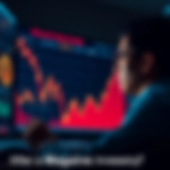 A chart showing a steep decline in Bitcoin's value, with a concerned investor looking at the screen, debating whether to hold or sell their cryptocurrency investment.
