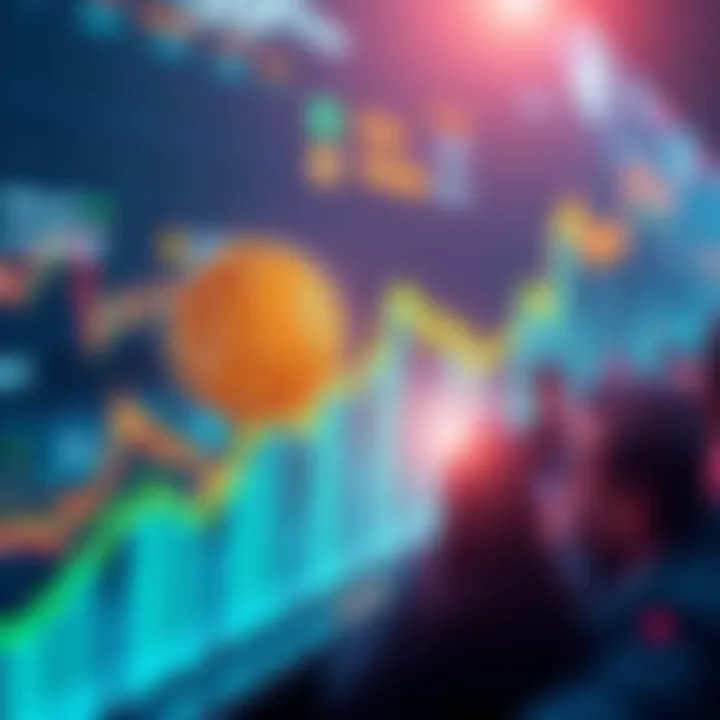 A graphic showing Bitcoin's value rising to a new high with charts and symbols of interest from people and AI.