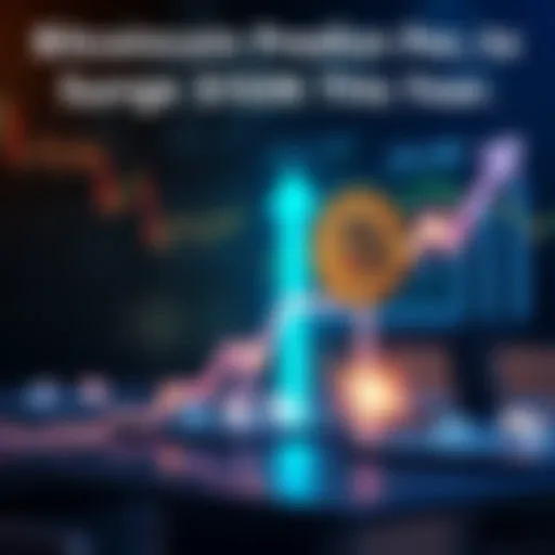 Graph showing Bitcoin price increasing with arrows pointing upwards