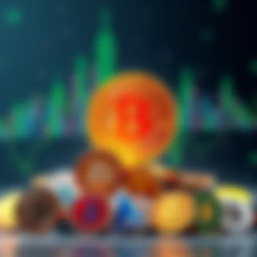 A visual of Bitcoin's logo standing tall among various fraudulent altcoin logos, symbolizing its unique identity in the crypto space.