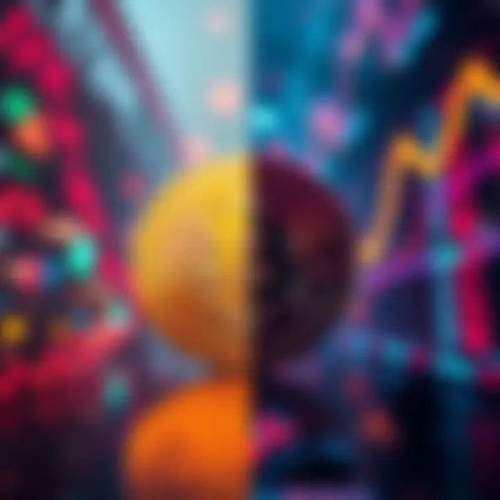 A split image showing Bitcoin symbol on one side and stock market ETFs on the other, illustrating the preference for Bitcoin among investors in 2025.