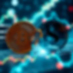 A split graphic showing Bitcoin on one side with its logo and dollar signs, and the S&P 500 logo with stock market graphs on the other side
