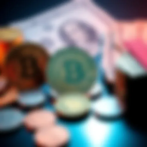 A visual comparison of Bitcoin and traditional currency coins like pennies and dollars, highlighting the shift towards digital money.